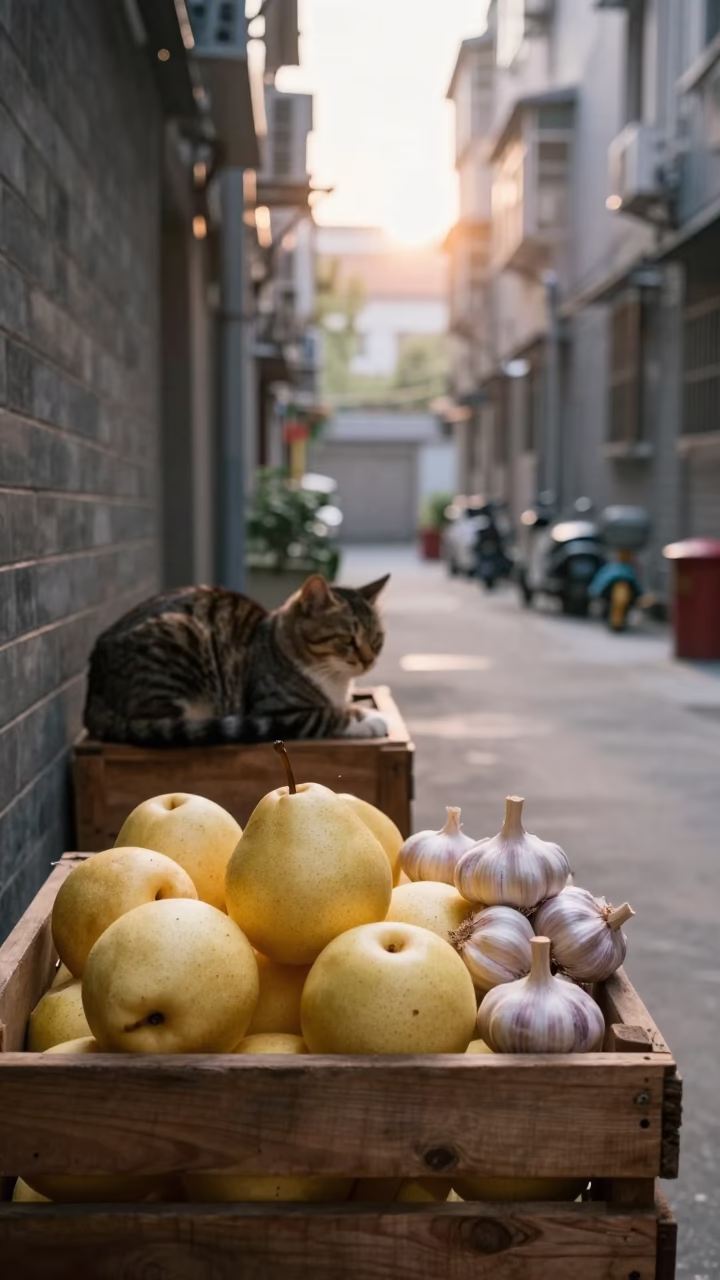 Garlic just after sunrise in Shanghai in in Shanghai, China