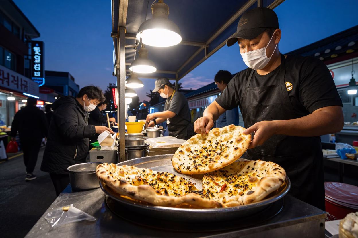Garlic Naan in Seoul at Indigo Twilight After Sunset in in Seoul, South Korea