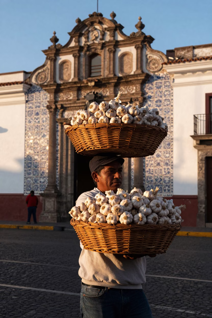 Garlic Vendor in Quito in in Quito, Ecuador
