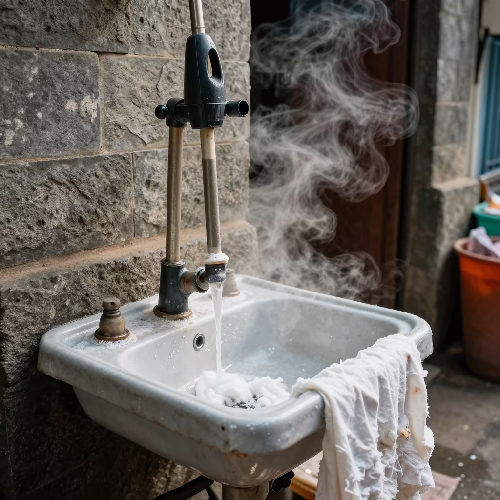 Steamer in Yangon Market Stone Lane in in a stone lane between old facades in Bogyoke Market, Yangon
