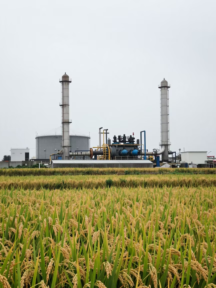 Gas Compressor Silhouette in Mykonos Paddies in among terraced rice paddies in Mykonos