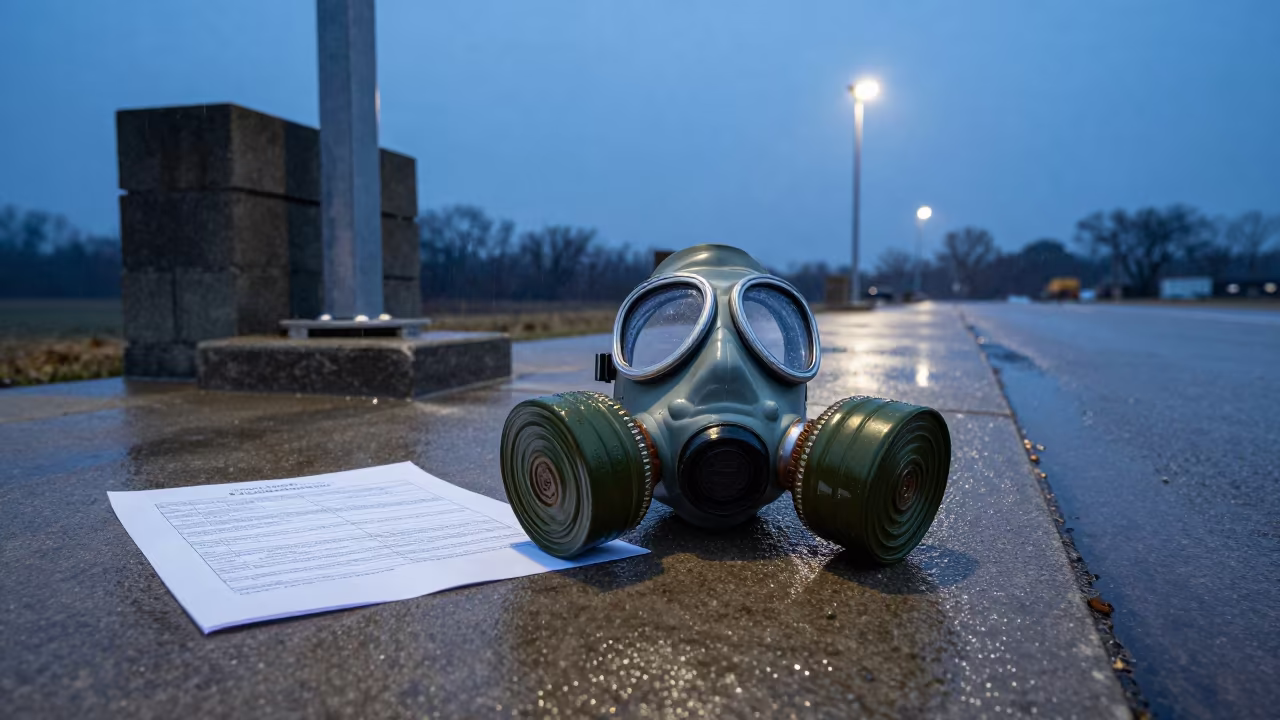 Gas Mask Lens Bin at Missouri Checkpoint in at a checkpoint lane in Missouri