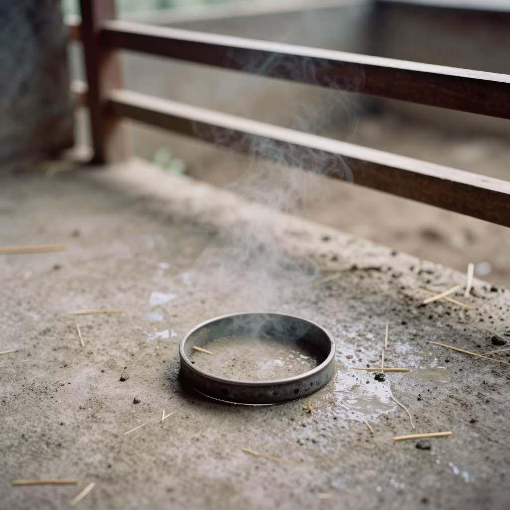 Gasket Tin on Damp Concrete Ranch Floor in inside a ranch corral in Himachal Pradesh