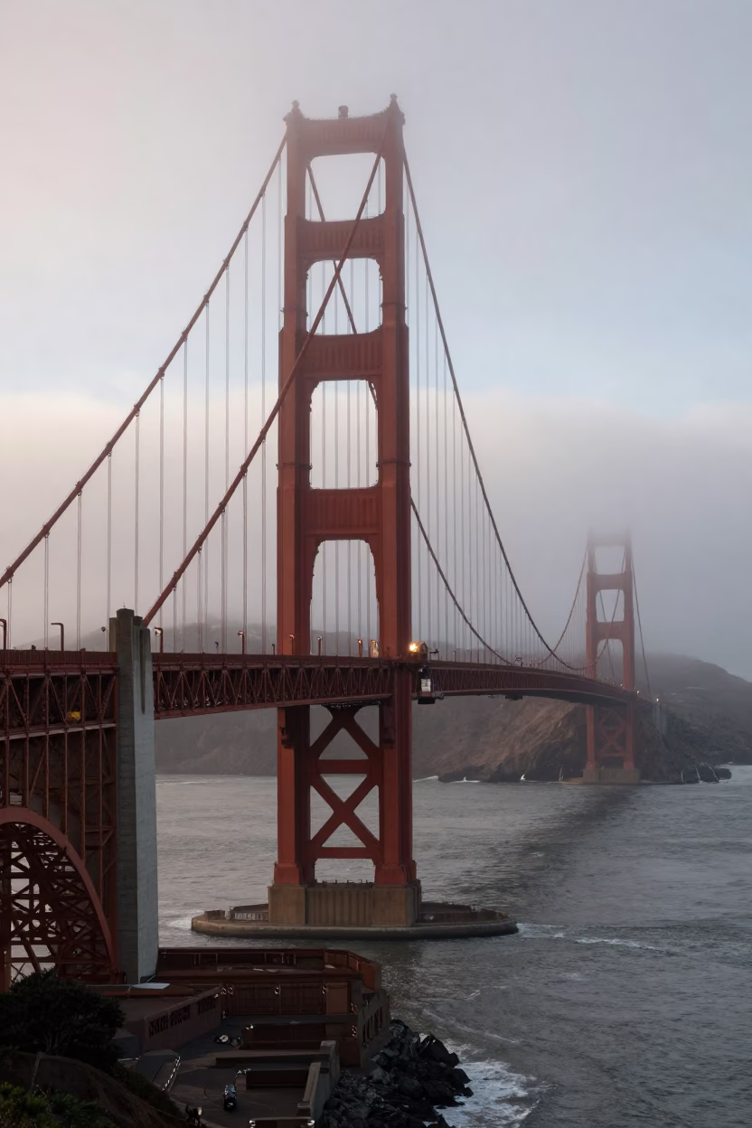 Gate Bridge in San Francisco at Nautical Dawn Light in in San Francisco, California, United States