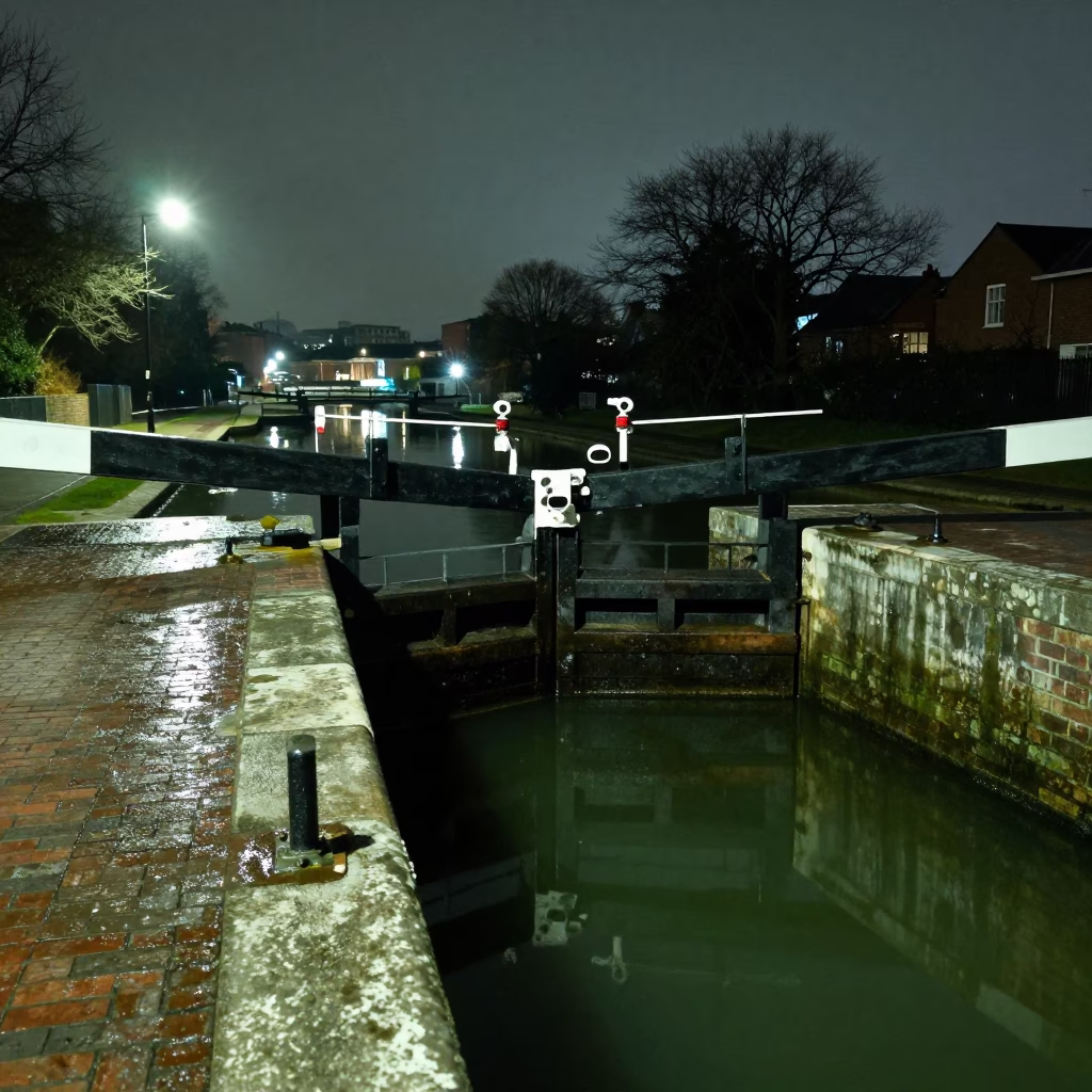 Gate Closing in Bristol at Midnight Light in in Bristol, United Kingdom