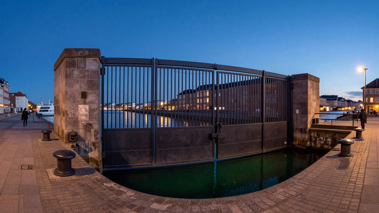 Gate Closing in Copenhagen at Blue Hour in in Copenhagen, Denmark