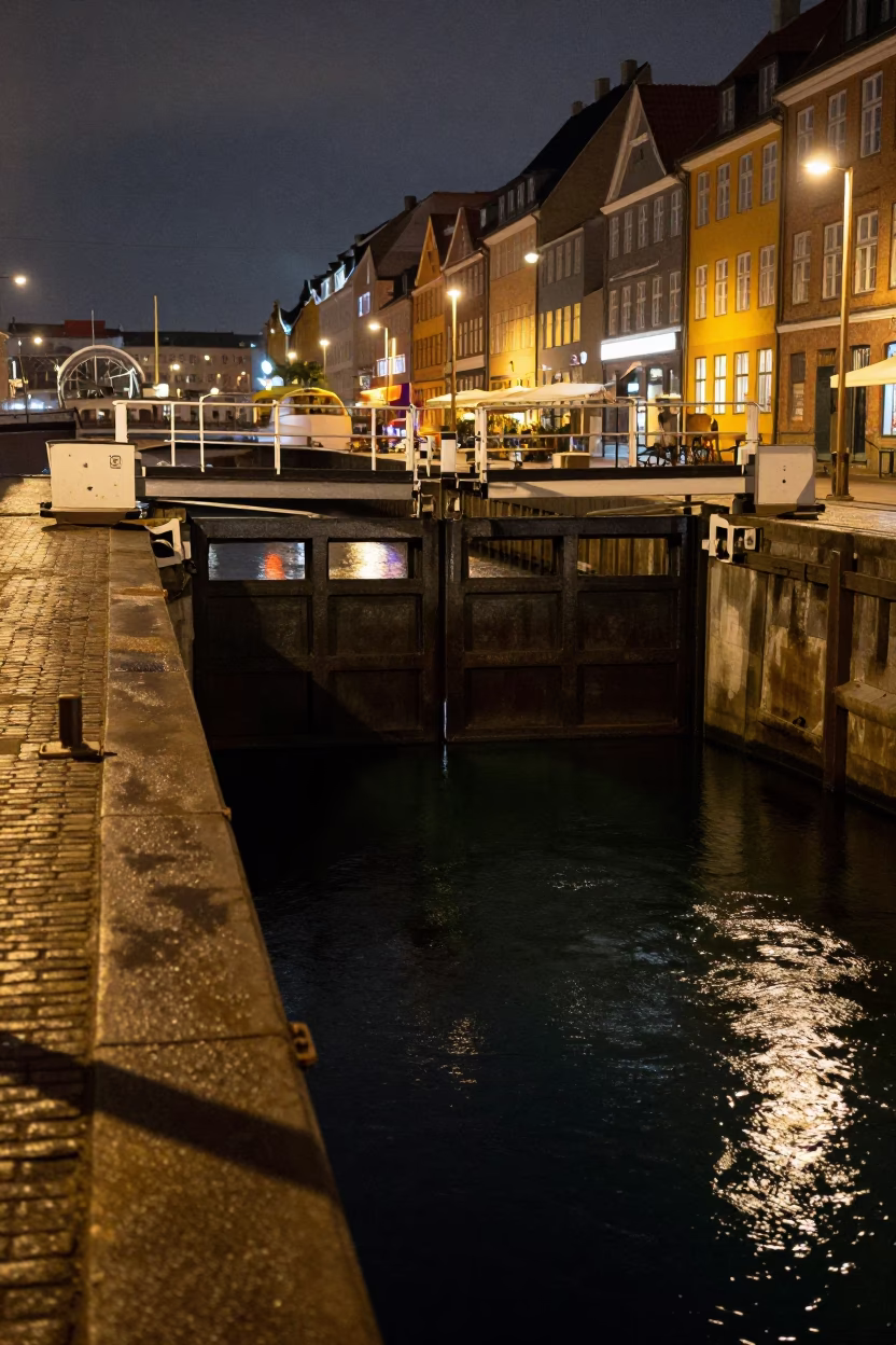 Gate Closing in Copenhagen at Late At Night Light in in Copenhagen, Denmark