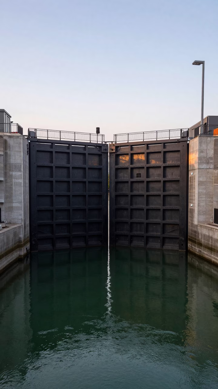 Gate Closing in Montreal at The Early Evening Light in in Montreal, Quebec, Canada