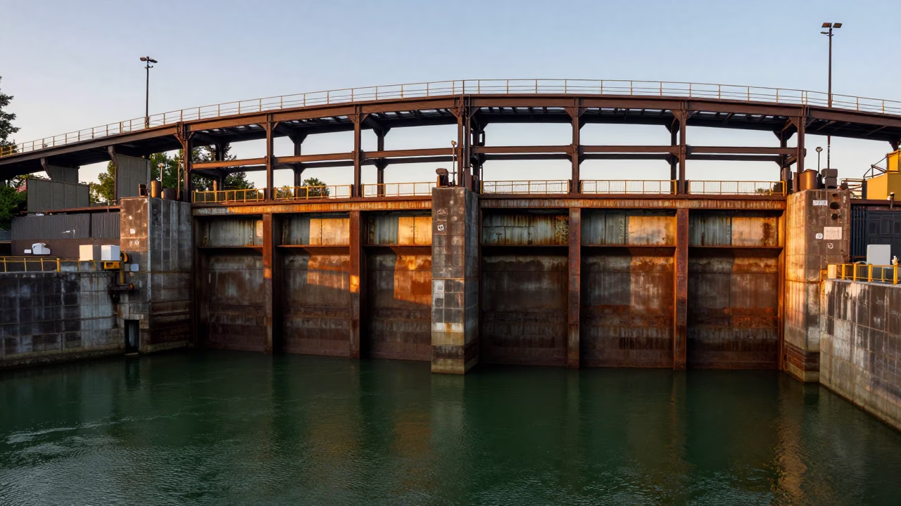 Gate Closing in Portland at Honeyed Evening Light in in Portland, Oregon, United States
