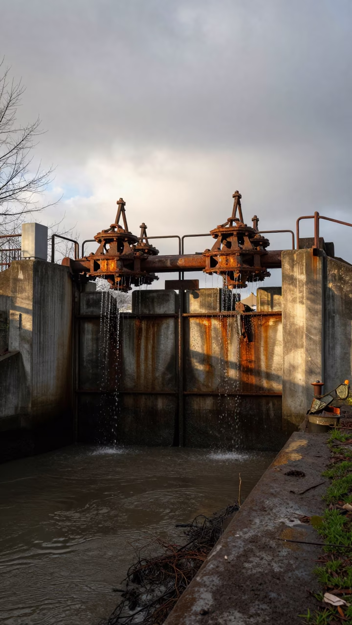 Gate Dripping in Portland at As First Light Reaches The Scene in in Portland, Oregon, United States