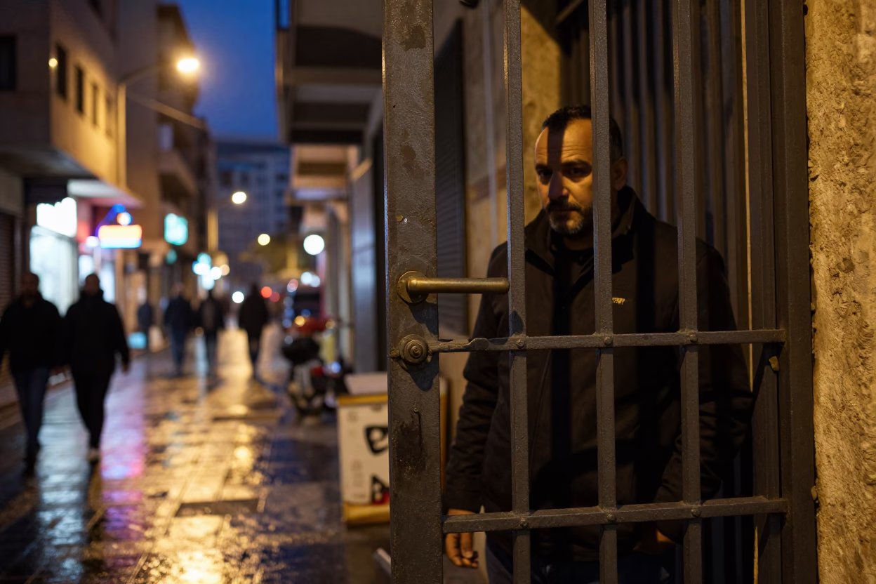 Gate Handle after dark in Beirut in in Beirut, Lebanon