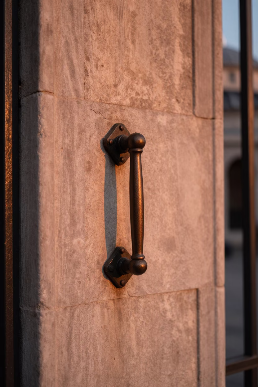 Gate Handle in Istanbul at Copper-toned Light Before Dusk in in Istanbul, Turkey