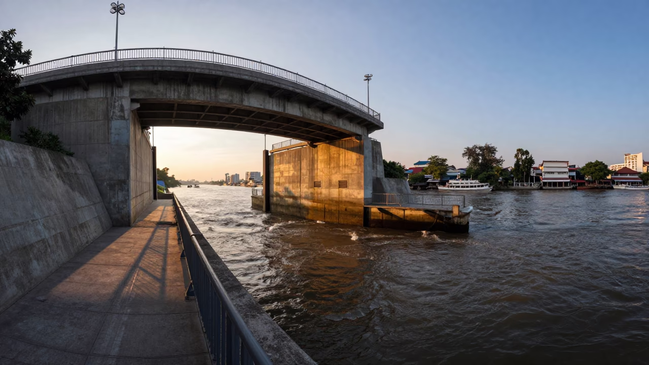 Gate Walkway in Bangkok at First Light Of Dawn in in Bangkok, Thailand
