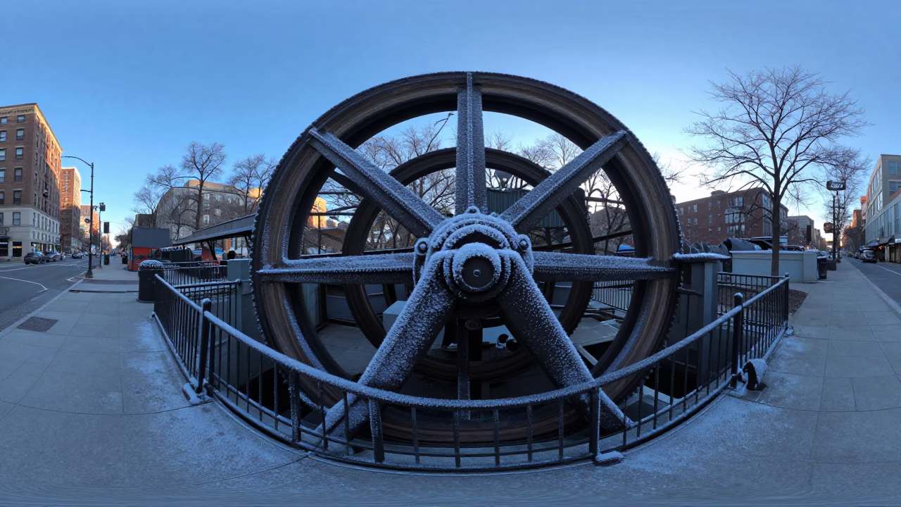 Gate Wheel in New York at Sunrise Light in in New York, New York, United States