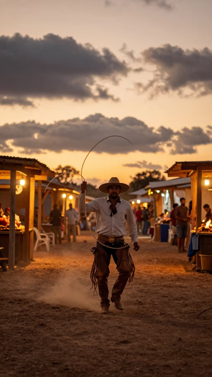 Gaucho Lasso Demonstration at Matola Night Market in at a night market in Matola