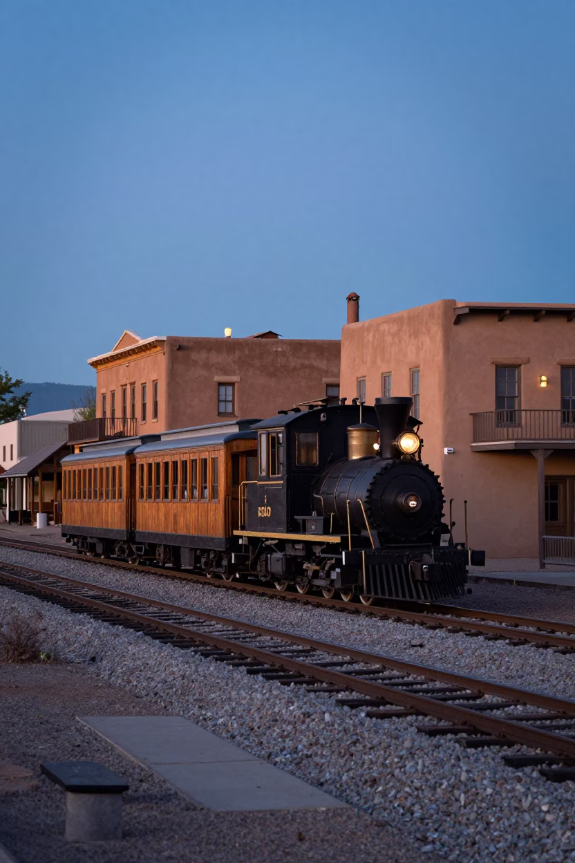 Gauge Train in Santa Fe at Nautical Dawn Light in in Santa Fe, New Mexico, United States