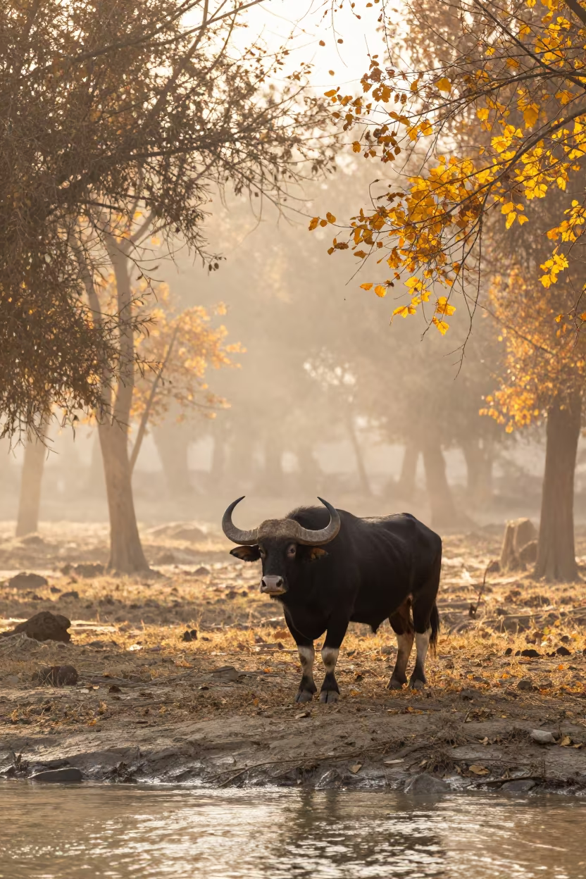Gaur Bull at Dawn Beside Tidal Inlet in beside a tidal inlet near Al Diwaniyah