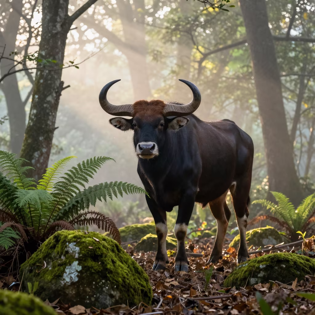 Gaur Bull in Virginia Dawn Forest in in Virginia