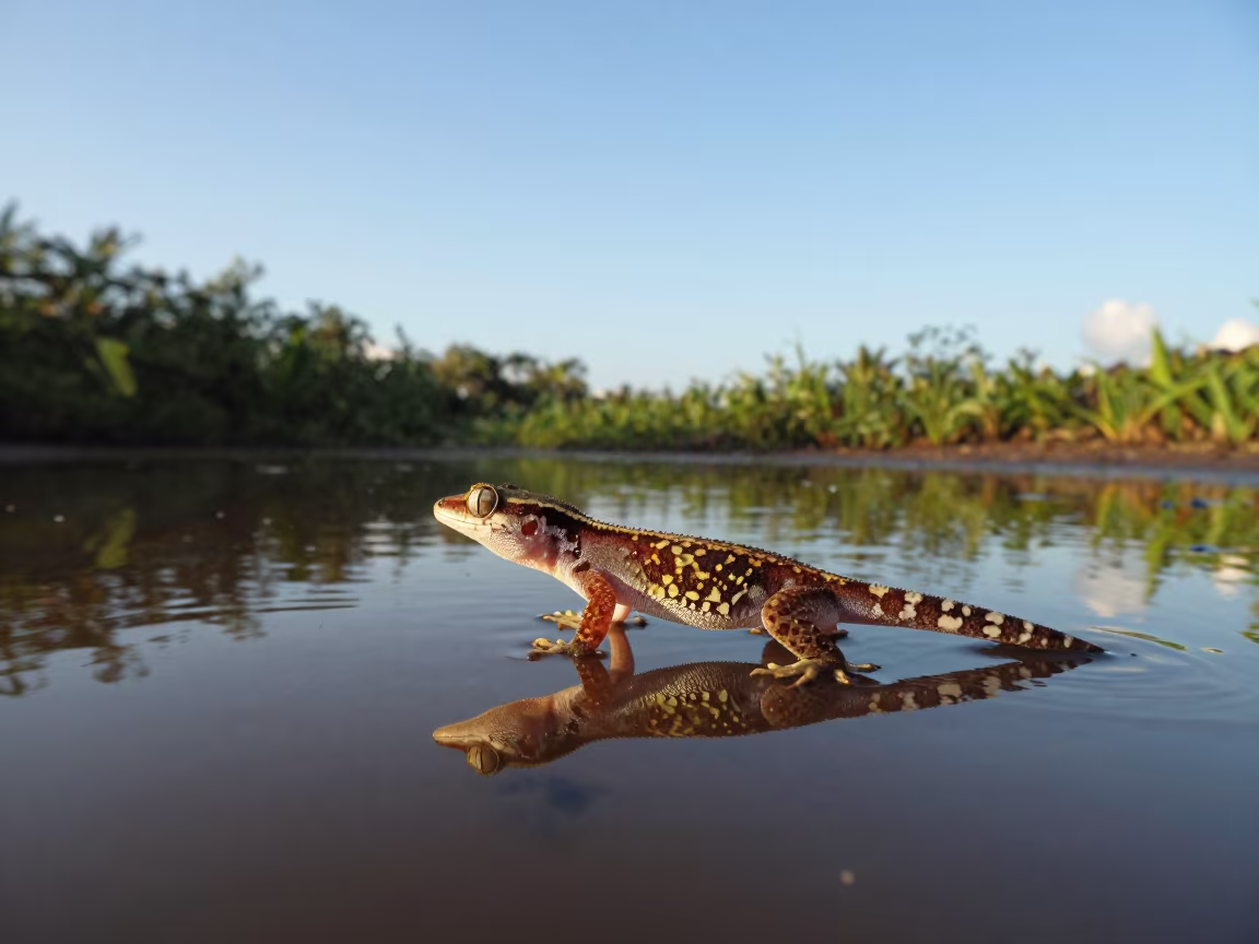 Gecko Running on Water in Haiti Evening Light in in Haiti