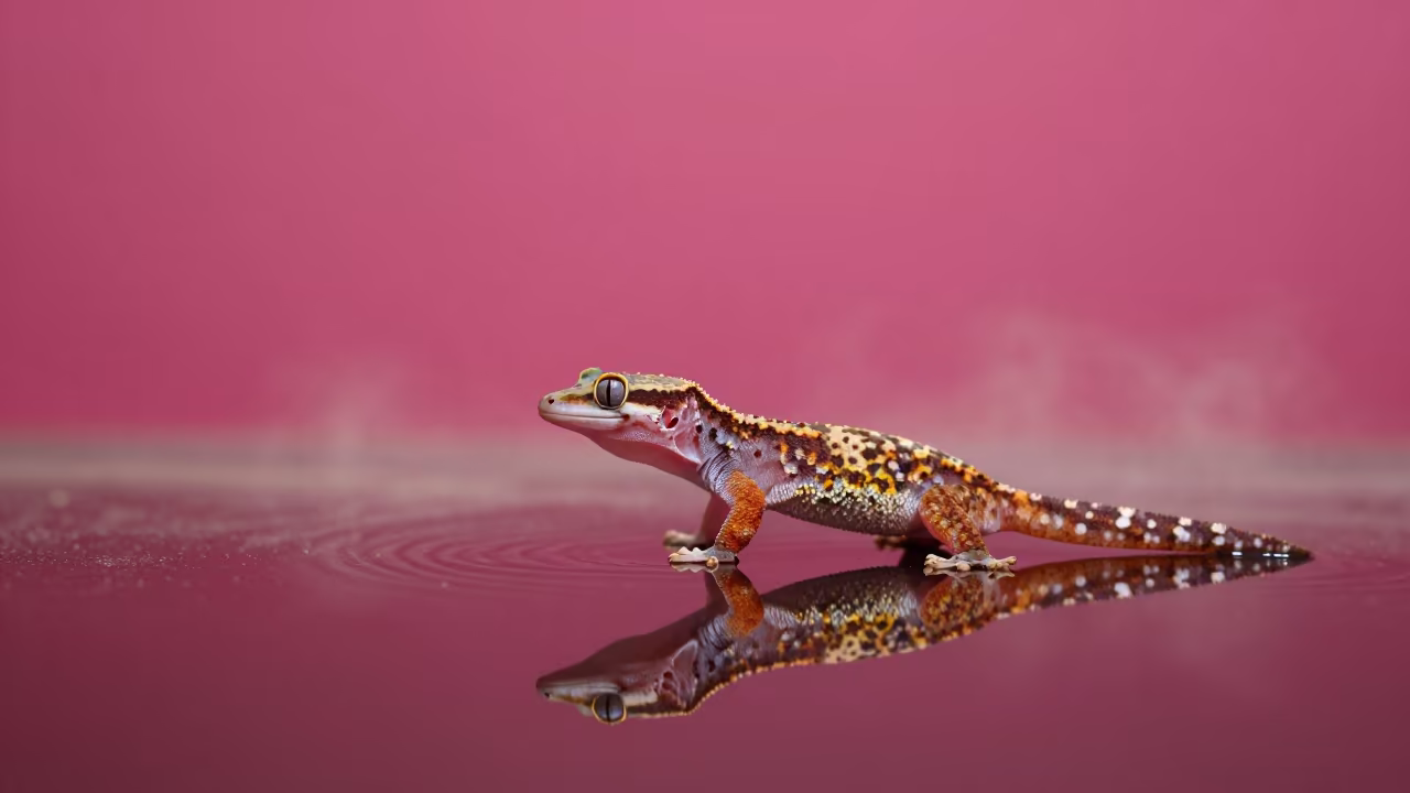 Gecko Running on Water Under Magenta Sky in near Warsaw