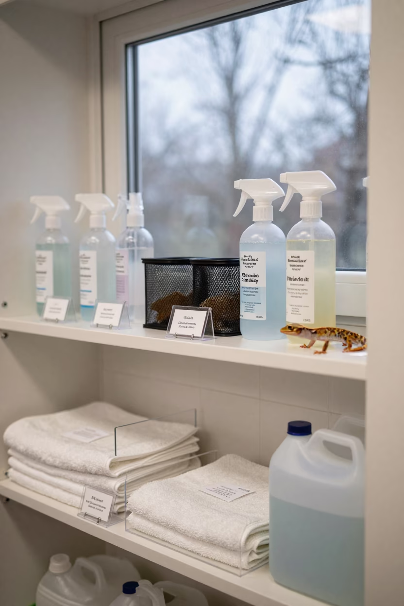 Gecko Shedding Spray Shelf in Rothenburg Kennel in inside a grooming bay in Rothenburg