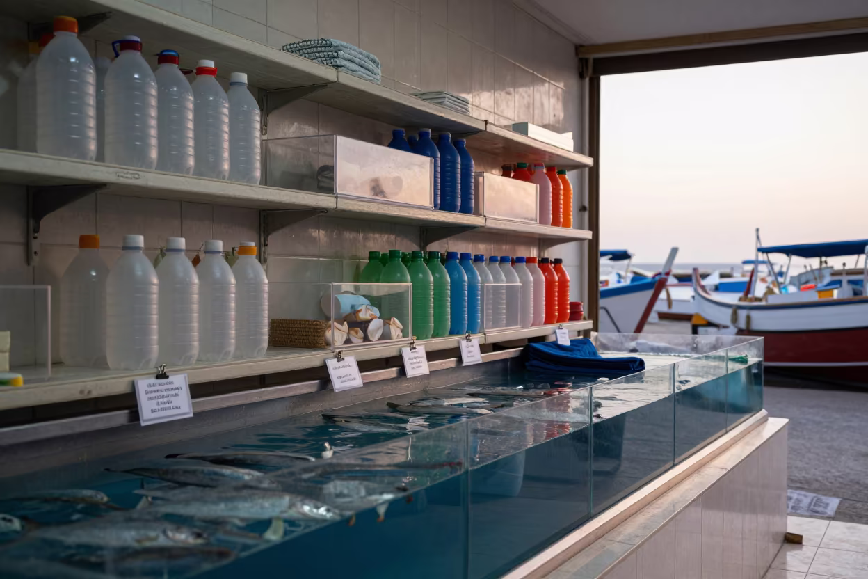Gecko spray shelf bright kennel light Marrakech in inside a fish bagging counter zone in Mouassine, Marrakech