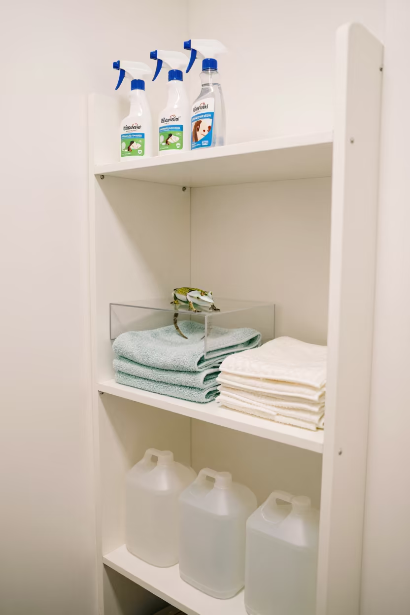 Gecko Spray Shelf Midmorning Light in at a self-serve dog wash station in Séguéla