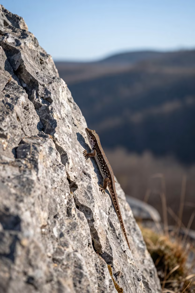 Gecko on Wind-Scoured Loire Ridge in on a wind-scoured ridge in the Loire Valley