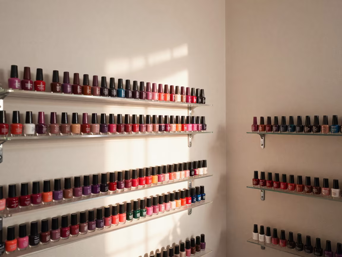 Gel Nail Shades on Acrylic Shelves in Ahmedpur East in inside a skincare treatment room in Ahmedpur East