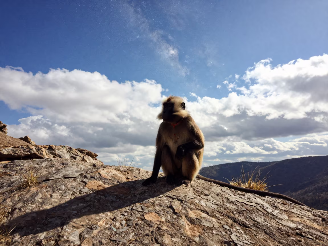 Gelada Monkey Silhouette Against Milky Way Sky in along a game trail near Bishkek