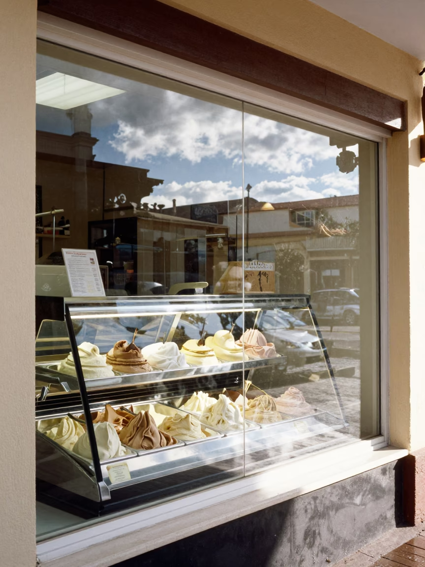 Gelato Shop Window Reflection After Rain Santiago in outside a shop window after rain near Santiago de los Caballeros