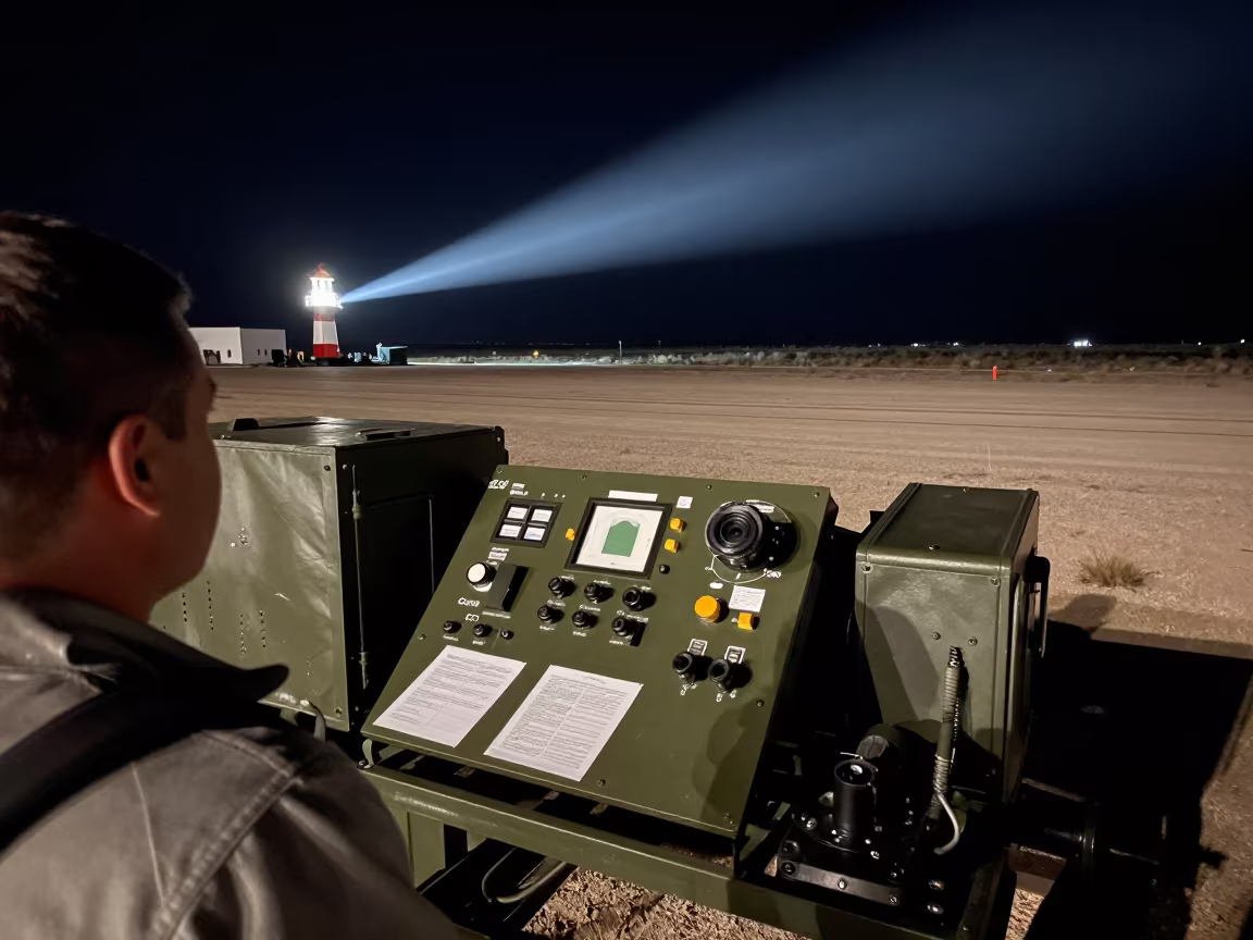 Generator Board Night Sweep Airbase Nevada in along an airbase flight line in Nevada