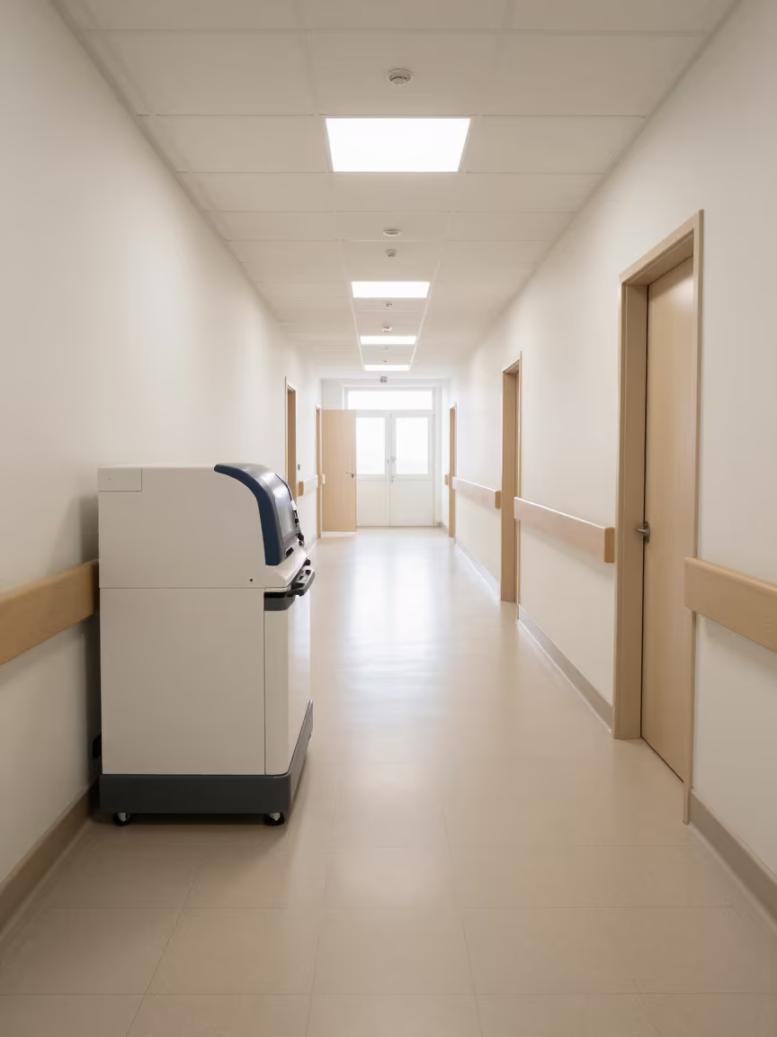 Geneva Hospital Corridor Centrifuge Skylight Reset in inside a hospital corridor near Geneva