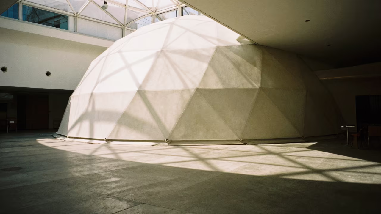 Geodesic Dome Shadow Pattern on Concrete in inside a vaulted atrium near Chongqing