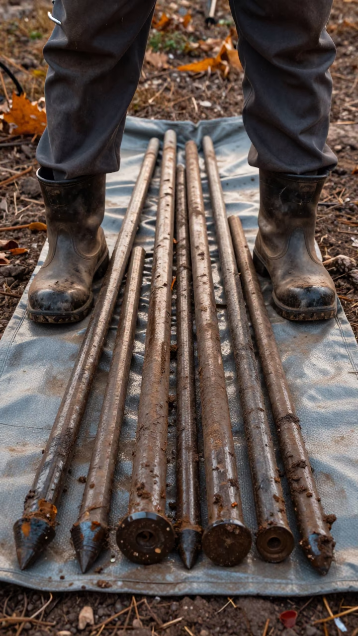 Geologist Boots Beside Drill Cores in Mazar-i-Sharif in in Mazar-i-Sharif