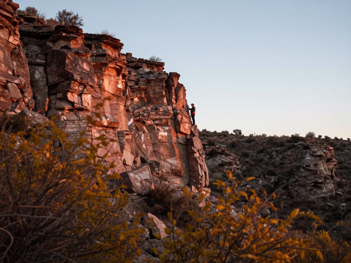 Geologist Examining Rock Strata Near Witches Market in near Witches' Market, La Paz