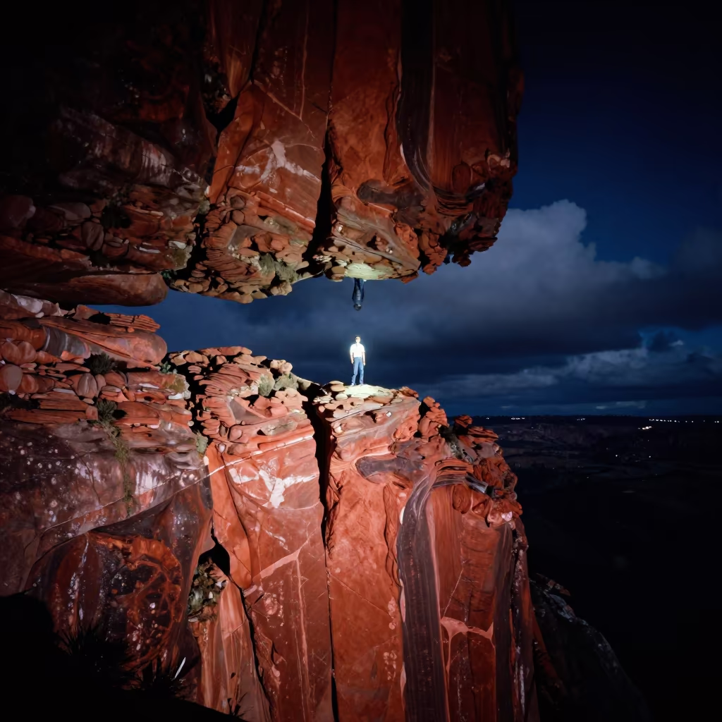 Geologist Night Study Upside Down Reflection in in San Blas, Cusco