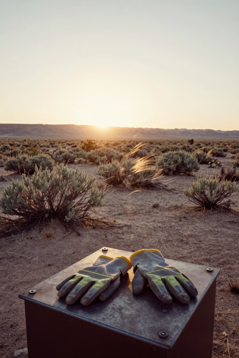 Geology Gloves Silhouette Arizona Desert Evening in on a wind-scoured research platform in Arizona