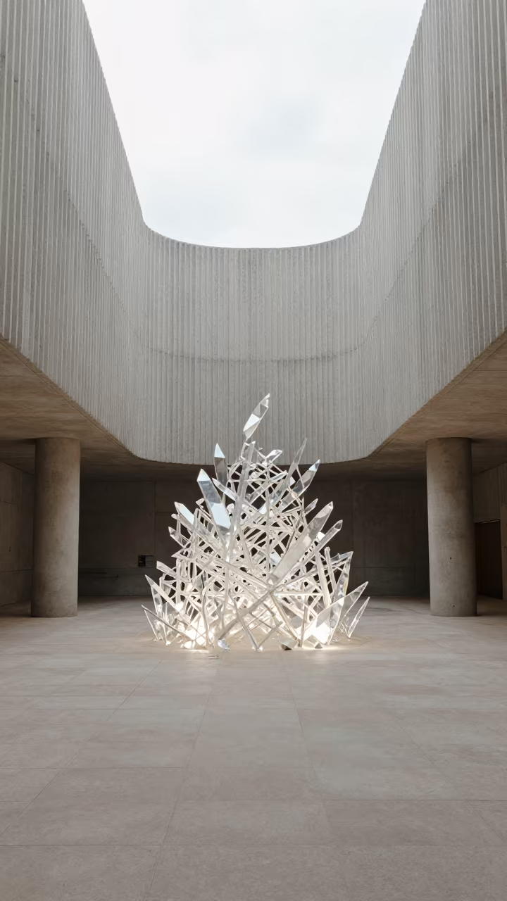 Geometric Light Patterns in Concrete Lobby in inside a ribbed concrete lobby in Novi Sad