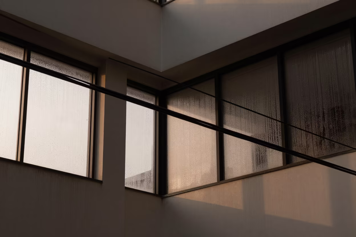 Geometric Power Lines in Monsoon Atrium Dawn in inside a vaulted atrium near Kinshasa