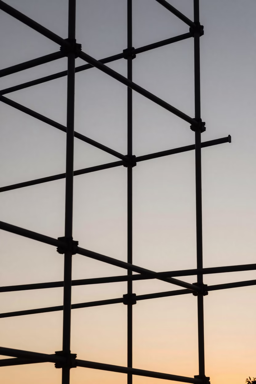 Geometric Scaffold Joints Against Sunset Sky in Buenos Aires High Fashion Street Photography in in Buenos Aires, Argentina