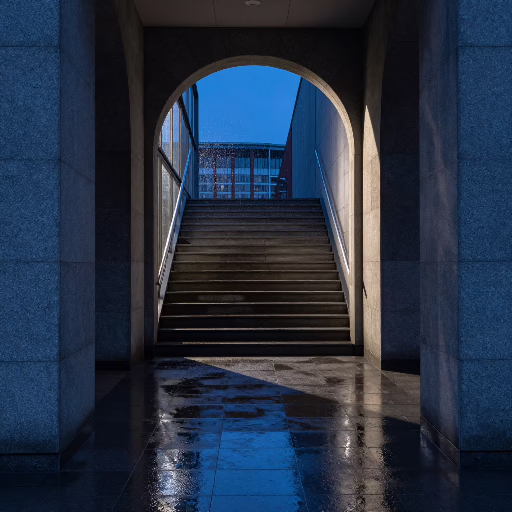 Geometric Shadows in Hamburg Stair Hall in inside a tiled stair hall in Hamburg
