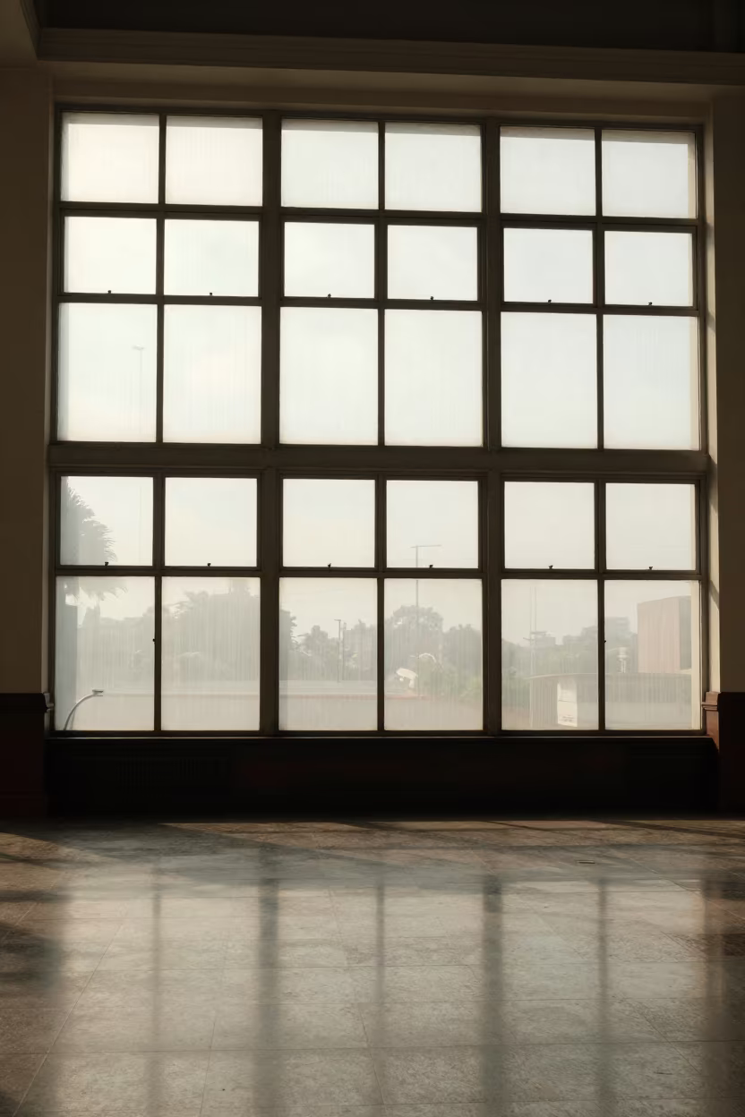 Geometric Window Grids Above Train Terminal in inside a restored train terminal near Fortaleza