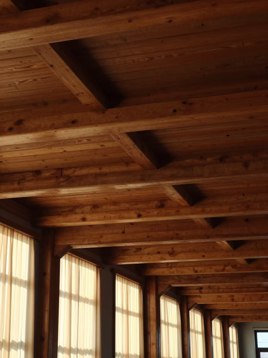 Geometric Wooden Ceiling Train Terminal Ulaanbaatar in inside a restored train terminal in Ulaanbaatar