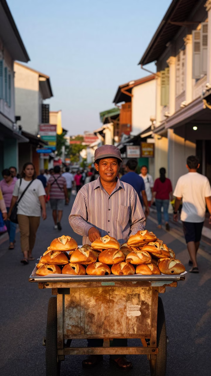 George Town Alleyway Life at Golden Hour in in George Town, Malaysia