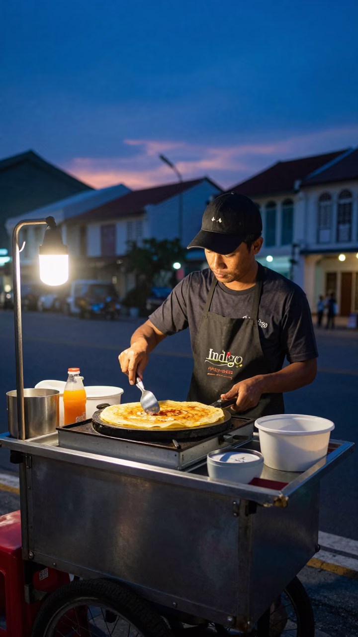 George Town Crepes Suzette at Indigo Twilight After Sunset in in George Town, Malaysia