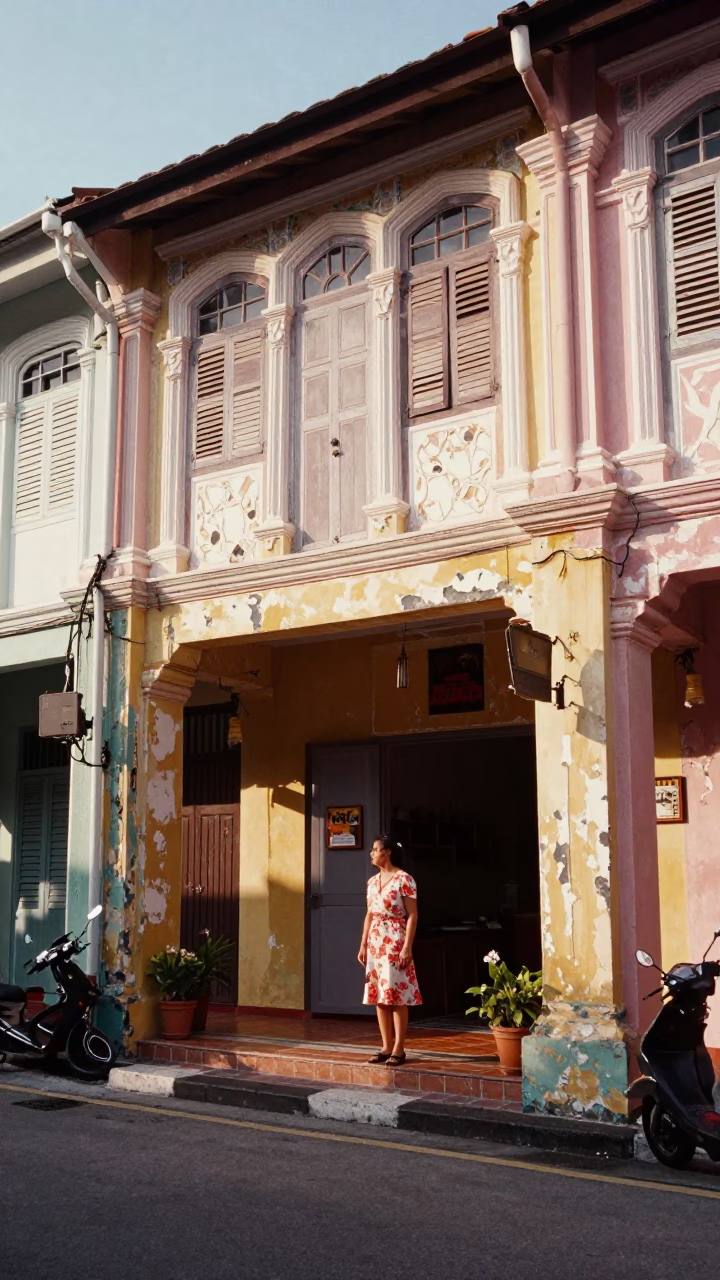 George Town Malaysia Early Afternoon Street Scene With Shopfronts And Daily Life in in George Town, Malaysia