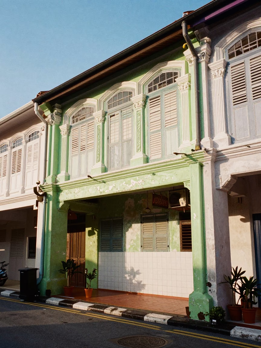 George Town Malaysia Late Afternoon Street Scene with Historic Architecture and Local Life in in George Town, Malaysia