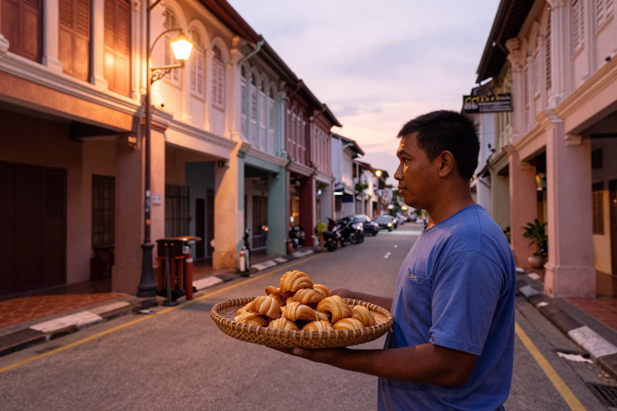 George Town Malaysia Street Scene Copper Light Before Dusk Lived In Moment in in George Town, Malaysia