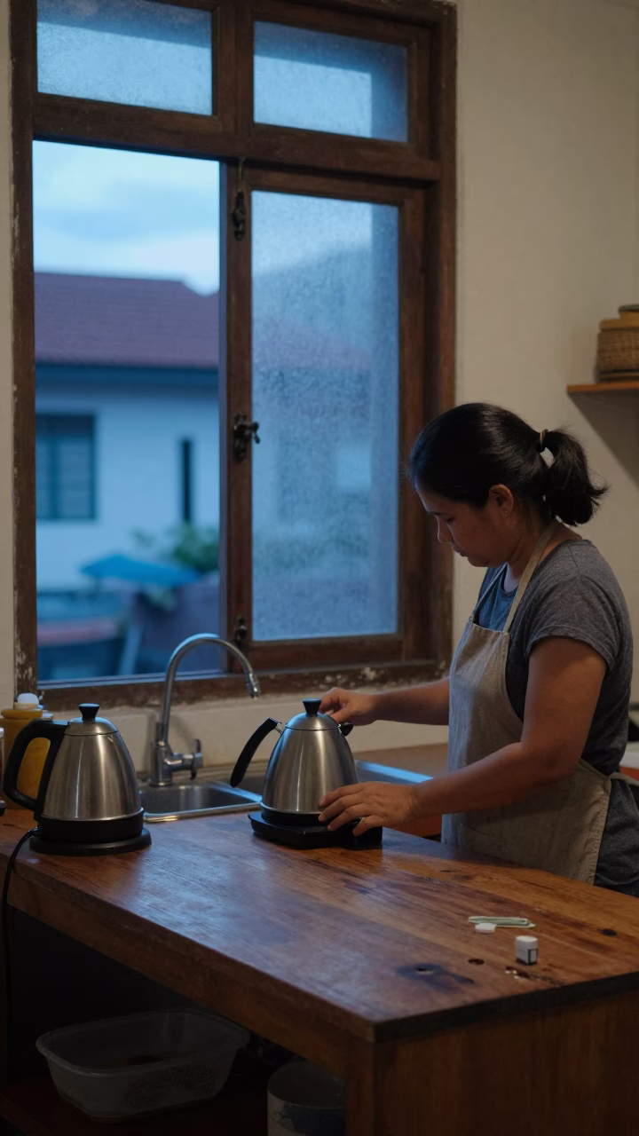 George Town Pre-Dawn Kitchen at Sunrise Light in in George Town, Malaysia